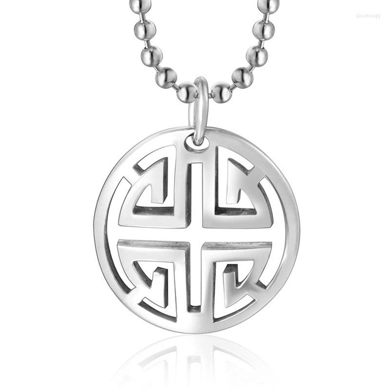 

Pendant Necklaces Vintage Stainless Steel Polished Circular Necklace For Women Men Greek Design Kpop Couples Jewelry Ball Chain