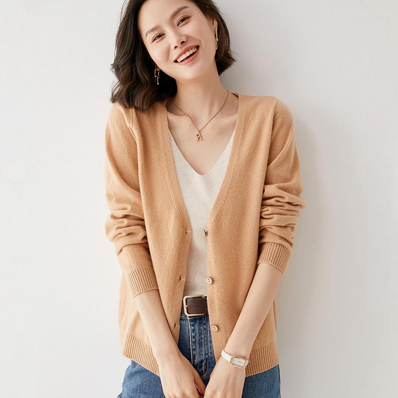 

Women's Knits BELIARST 2023 Autumn And Winter Women's V-Neck Cardigan Long-Sleeved Knitted Pure Wool Sweater Color Casual, Dark grey