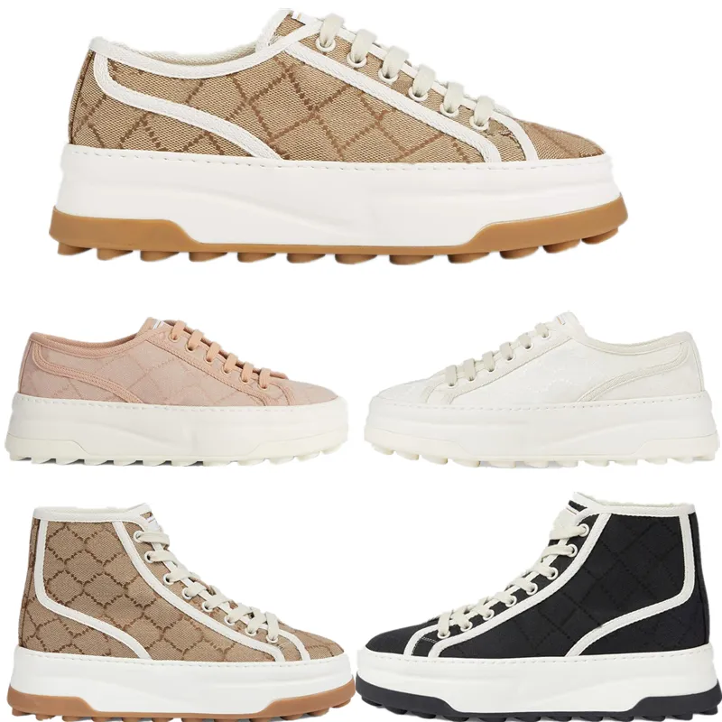 

2023 Womens High Top Sports Shoes Casual Shoes Designer Thick Sole Coarse Grain Interlocking Letter Rubber Sole Canvas Shoes Training Sneakers 35-40