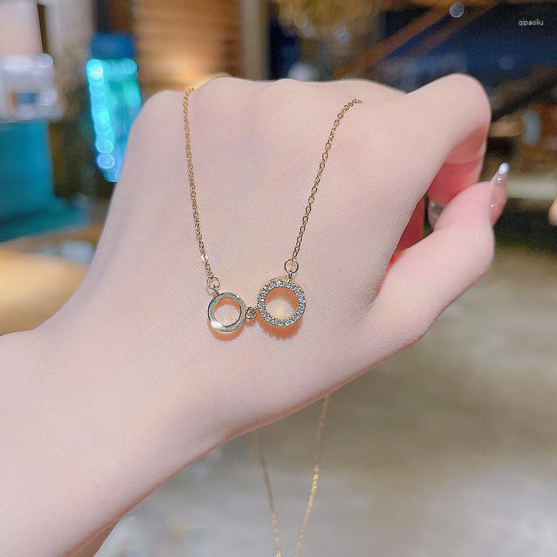 

Chains INS Micro-Inlaid Double Circle Titanium Steel Necklace Female Heart-to-Heart Simple Temperament Clavicle Chain