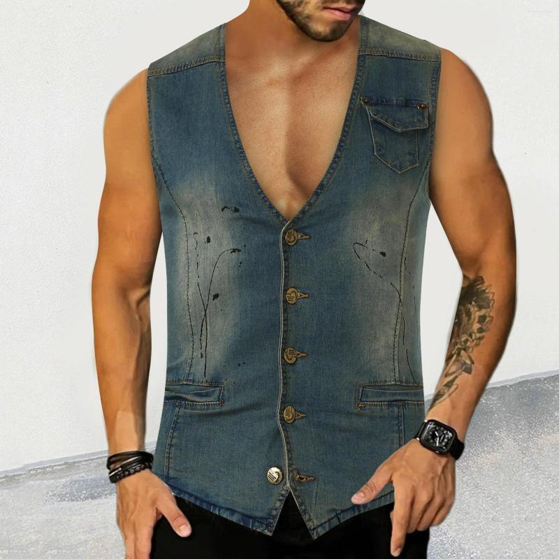 

Men's Tank Tops Mens Slim Trend Casual Fashion Denim Vest Inside A Small Vented Ski Jacket, Blue