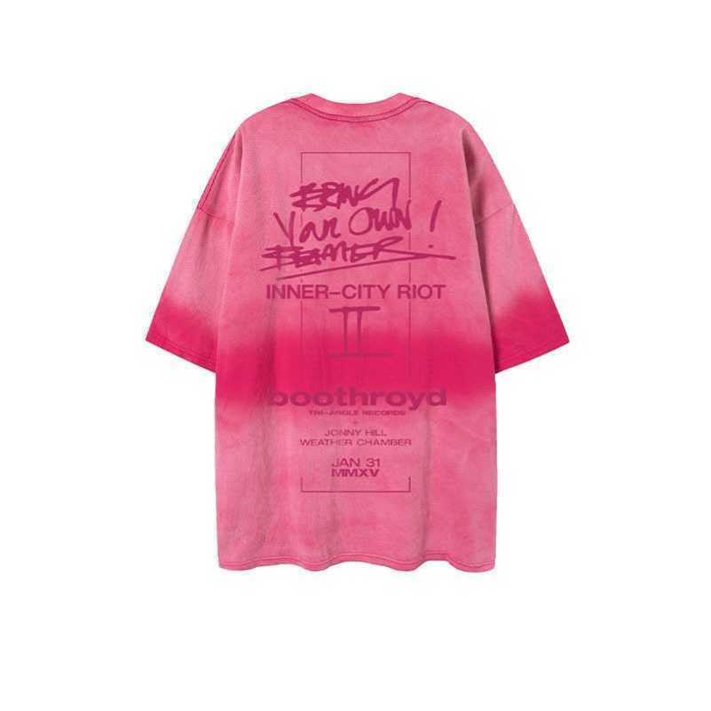 

Tide brand dopamine letter gradient summer t-shirt American style explosive street hip-hop couple tee t-shirt internet red street dance short sleeved trend stussys, Pink letter