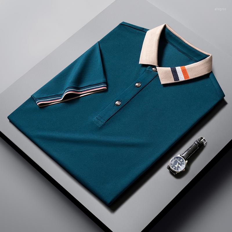 

Men's Polos Advanced Mercerized Cotton Contrast Lapel Polo Shirt Men's Short Sleeve 2023 Summer Casual Fashion Luxury T-shirt Wear, Blue
