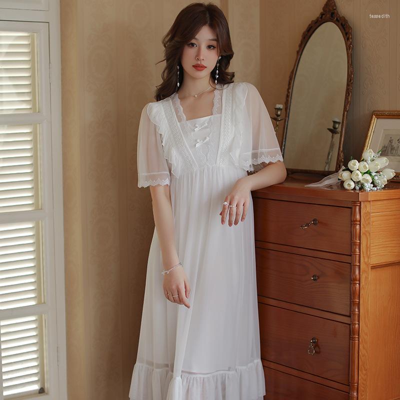 

Women's Sleepwear Vintage Short Sleeve Princess Long Nightgowns For Women Modal Gzuze Lace Summer Loose Nighty, Pink