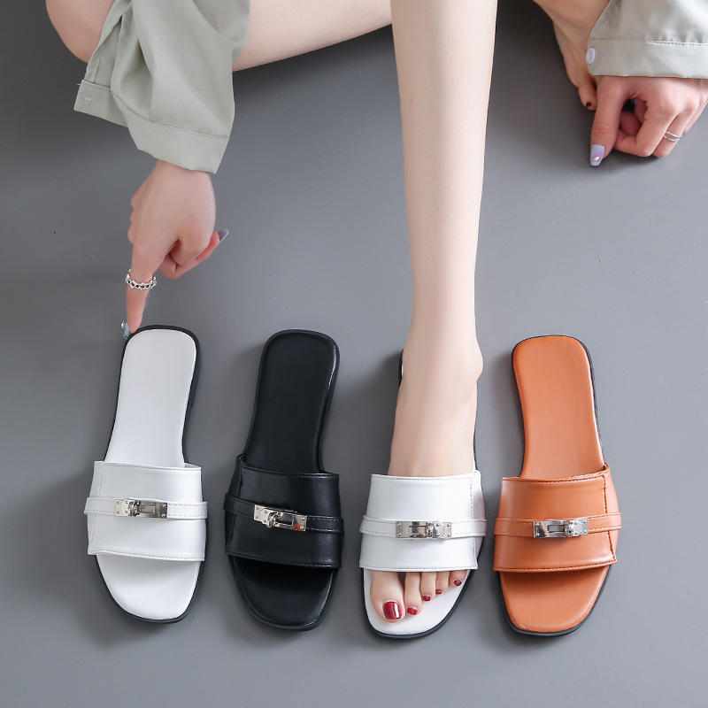 

Luxury Designer Summer Giulia slipper Women H Slides letter Sandals fast casual Shoes Silver Lock It Buckle Slippers Calfskin Leather Women Slip On mule Flip Flops, Xyhem11