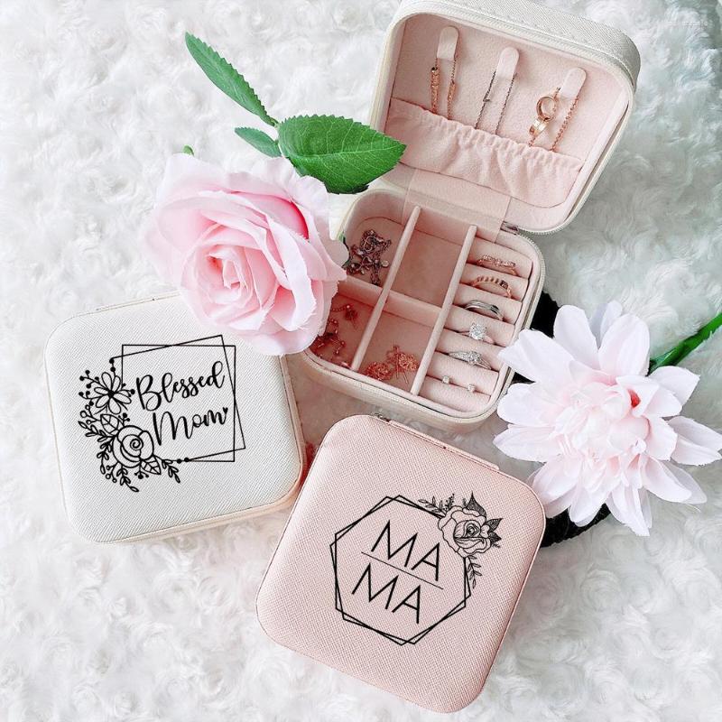 

Jewelry Pouches Floral Frame Mama Hexagon Geometry Box Organizer Earring Ring Packaging Jewellery Display Portable Travel Mother Gift