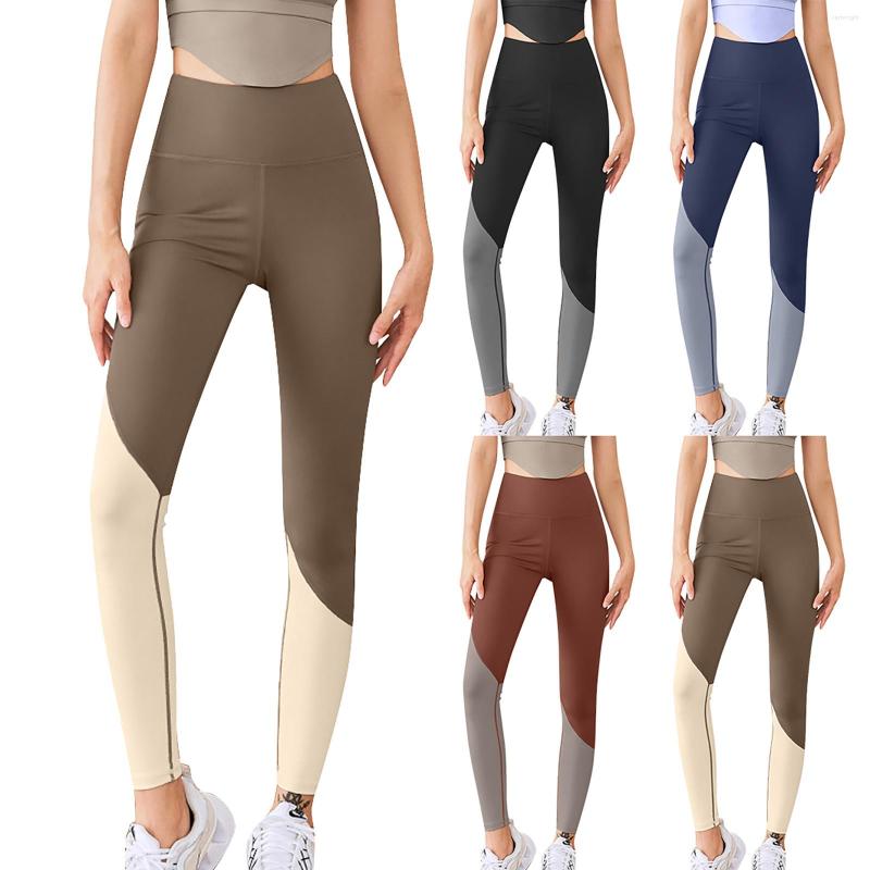 

Active Pants Yoga Leggings For Women High Waist Color Block Strength Elasticity Quick Drying Sports Medium, Coffee