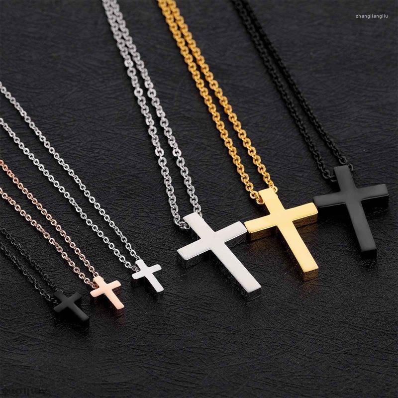 

Pendant Necklaces Mini Small Cross Pendants Girl's Gift Women Christian Black Rose Gold Color Stainless Steel Chain Fashion Jewelry