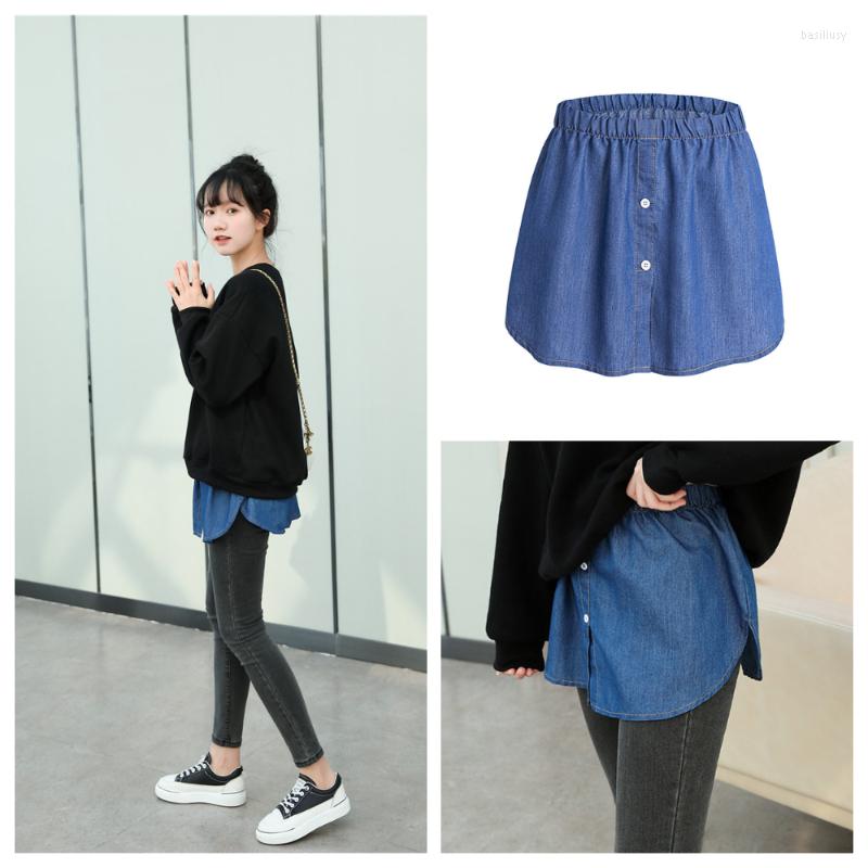 

Skirts Women Denim False Hem Layering Fake Top Lower Sweep Skirt Buttons Irregular A-Line Half Blouse Extenders Fart Curtain, White xl