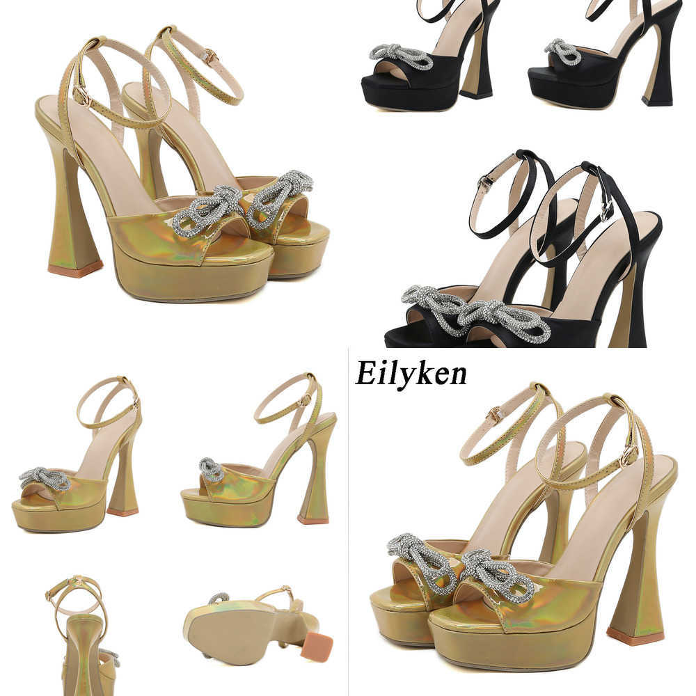 

Summer Sandals Golden Butterfly-knot Buckle Strap Women Fashion Open Toe Square High Heels Banquet Party Shoes 230511