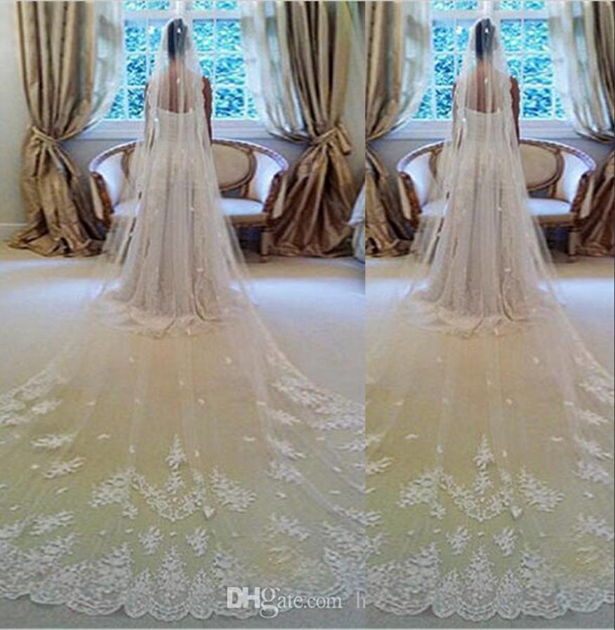 

New Arrival Cheap Lace Appliques Bridal Veils Luxury Long Custom Made White Ivory High Quality Wedding Veils 3 M And 5M Wedding Ac7847558