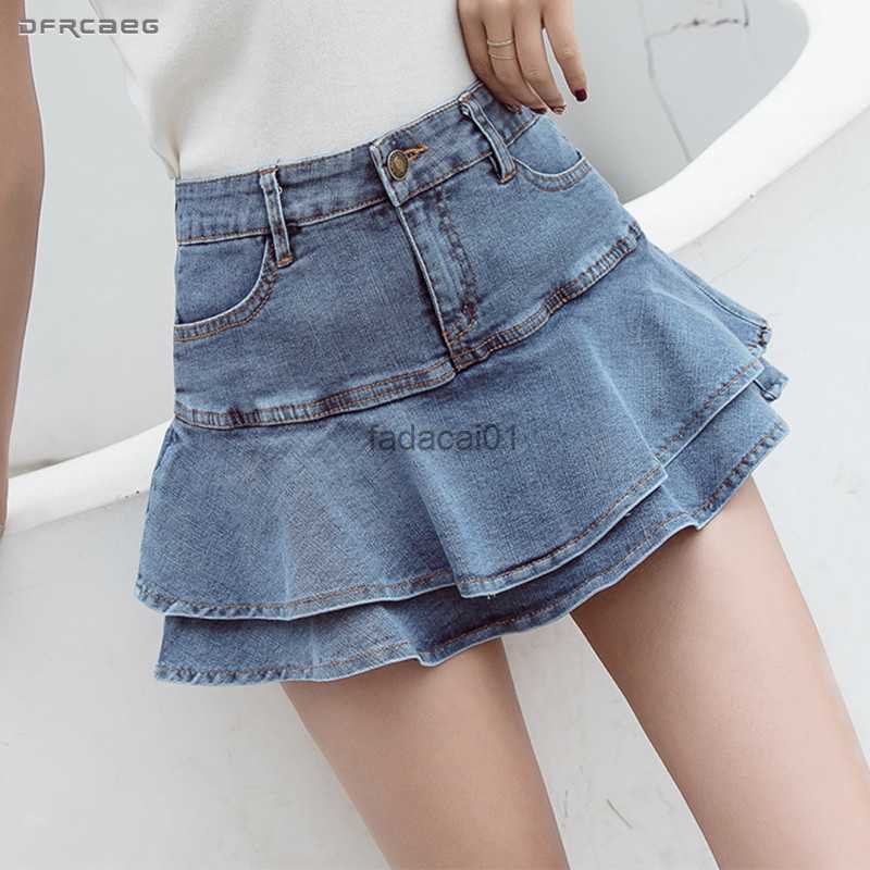 

Retro Denim Shorts Skirt Women Summer 2020 Streetwear Ladies Short Skirts Jeans Casual All Match Elastic Ball Gown Saia Female L230621, Light blue