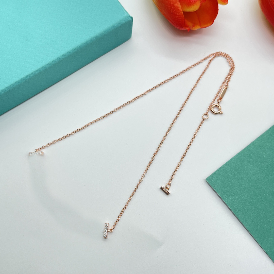 

Luxury Fashion Necklace Designer Jewelry party Sterling Silver double rings diamond pendant Rose Gold necklaces for women fancy dress long chain jewellery gift