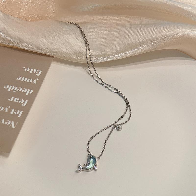

Chains Necklace For Women Dolphin Necklaces Female Trend Neck Silver Color Korean Fashion Couples Party Gift Clavicular Chain Girl Blue