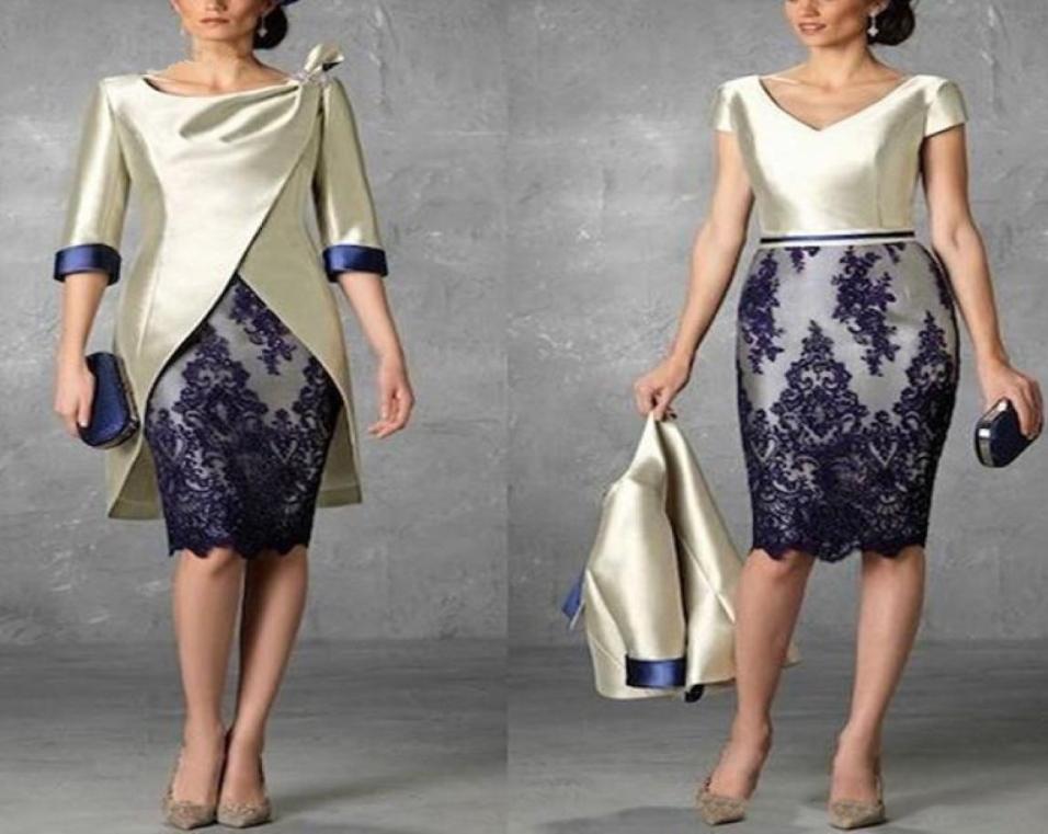 

Waishidress Two Pieces Short Mother Of The Bride Dresses With Jacket 12 Sleeves Lace Appliques Sheath Evening Gowns7727660