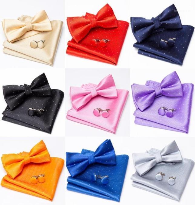 

Neck Ties Men Bowtie Cravat Cufflinks Set Solid Silver Point Fashion Butterfly For Mens Party Man Gift Wedding Shirt Accessories T1213730