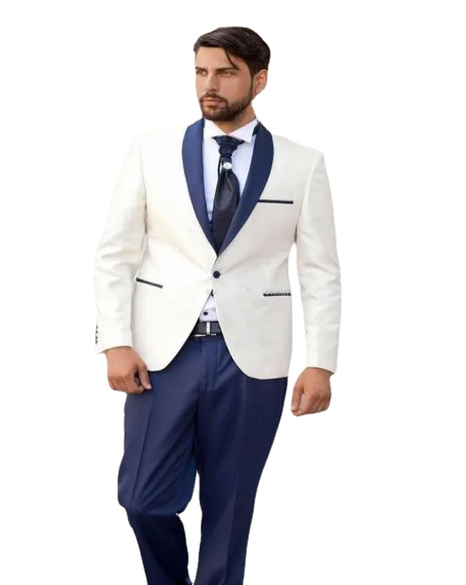 

Handsome Ivory Men Wedding Tuxedos Navy Blue Shawl Lapel Groom Tuxedos Fashion Men Business DinnerDarty Blazer SuitJacketPants2928385, Same as image