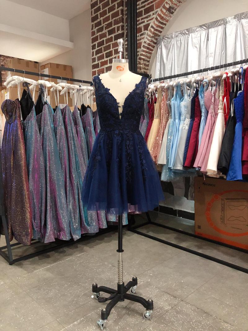 

Party Dresses Navy Tulle Lace Plus Size 2023 Dress Luckgirls Waist Bead V-neck Knee-length Beauty Homecoming, Beige