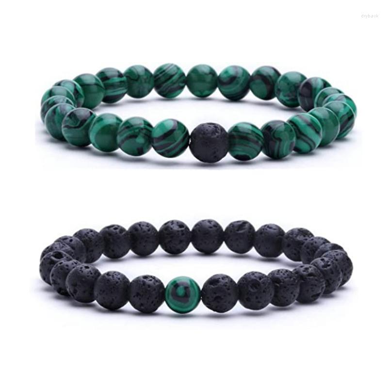 

Strand Cool Malachite Bracelet Elastic Contrasting Color Beads Bangle For Men And Women Couple Wrist Accessory