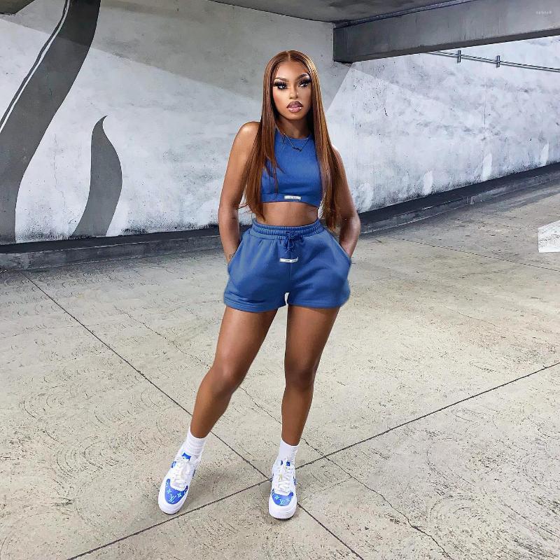 

Women's Tracksuits Summer Fashion Solid Color Short Top Round Neck Sleeveless Navel Vest Loose Straight Casual Shorts Suit Fitness Two-piece, Pink