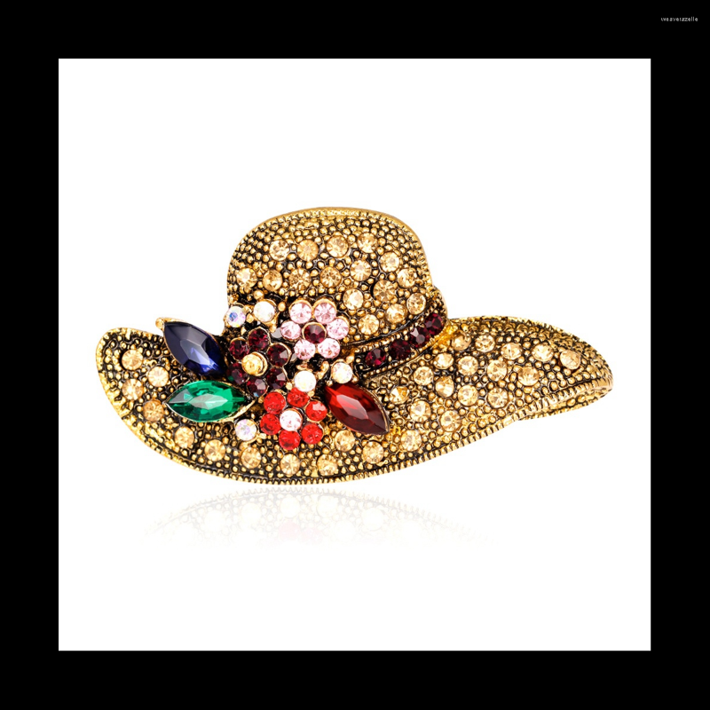 

Jewelry Pouches Retro Crystal Flower Hat Brooches For Women Sunhat Topee Design Suits Shirt Brooch Pins Gifts