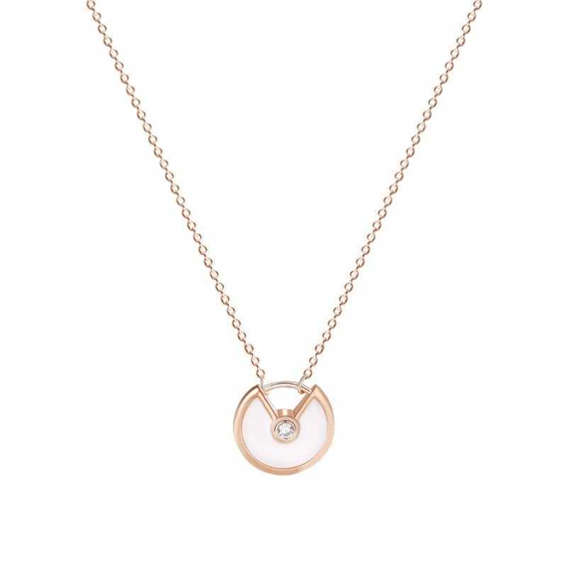 

Original designer S925 Silver Carti Talisman necklace plated with 18K rose gold white fritillary red agate safety charm full diamond collarbone chain With logo