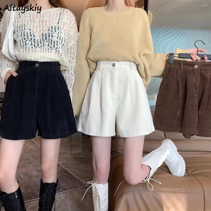 

Women' Shorts Corduroy Women Loose A-line Elegant Ladies All-match Autumn Soft Warm Simple Prevalent Femme Korean Style Leisure, Black