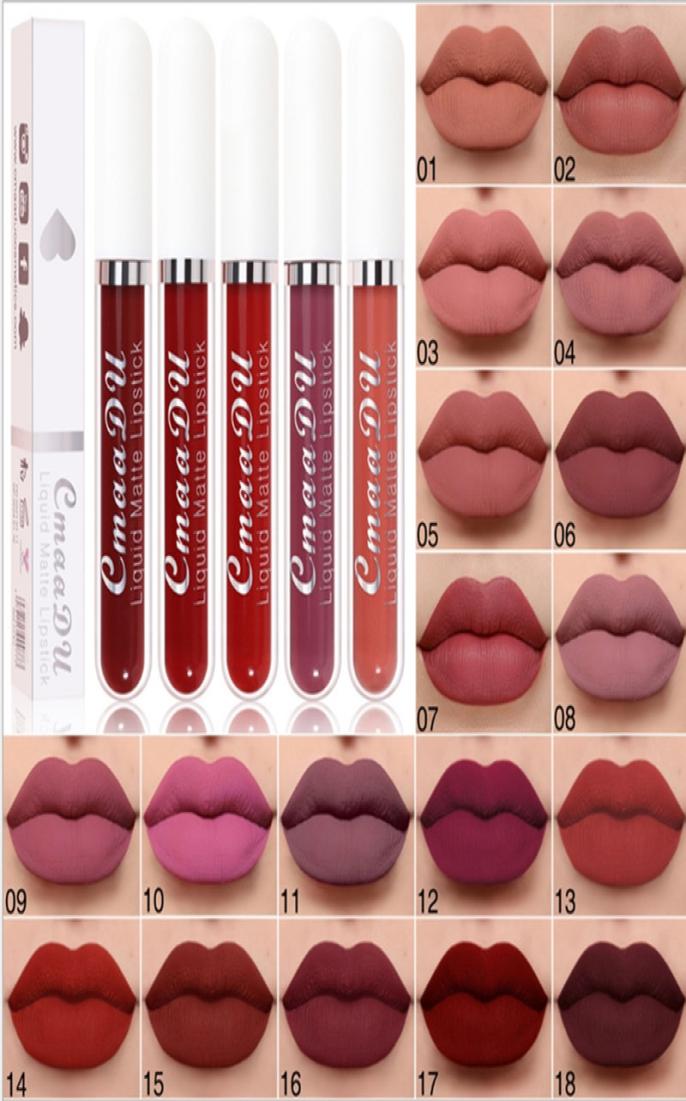 

CmaaDu 18 Colors Matte Lip Gloss Liquid Lipstick Waterproof Long Lasting Sexy Nude Makeup Beauty Red Lipgloss7905612, Mixed color
