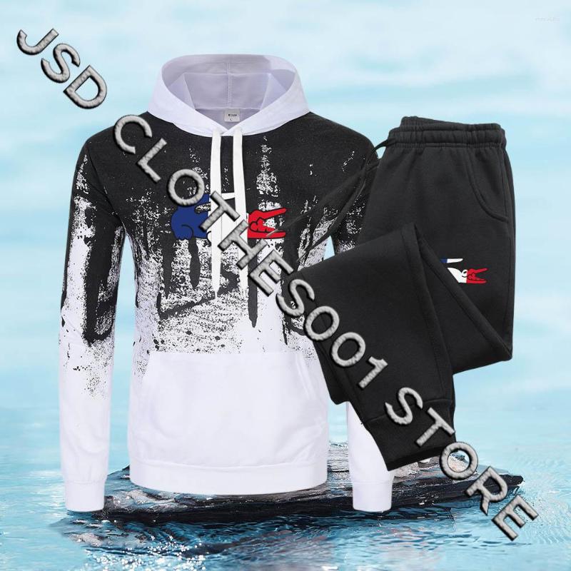 

Men' Tracksuits Men Color Animal Printed Splash Ink Hoodie Set Sport Tracksuit Sweatshirt And Pants Fleece Causal Streetwear, Pant-white