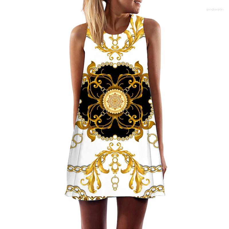 

Casual Dresses Women's Stripe 3D Printing Summer Mini Dress Vintage O-Neck Sleeveless Tank Top Bohemian Loose Fit