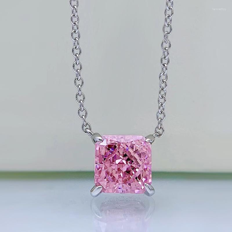 

Chains Pink High Carbon Diamond Pendant Inlaid With 8 Geometric Shape And Simple 925 Silver Necklace 40 3