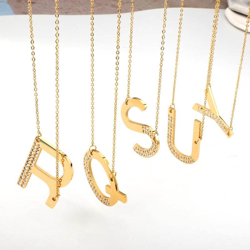 

Chains Punk Goth 2023 Trendy Women/Men Necklaces A-Z 26 Letters Pendant Collier White CZ Golden Alphabet Stainless Steel Collars Couple