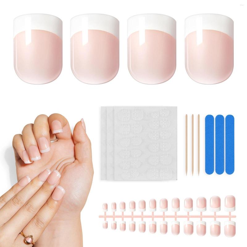 

False Nails Press On Natural French Short Fake Charms Nail Art Accessories For Wedding Bride Decoration DIY Manicure Tool, White 1 set