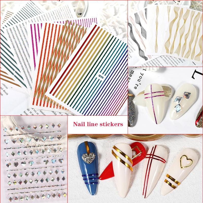 

Nail Stickers Art Sticker3DCurved Stripe Line Laser Gold And Silver Mixed Pattern DIY Applique Decoration Design Accessories, Sp0138-03