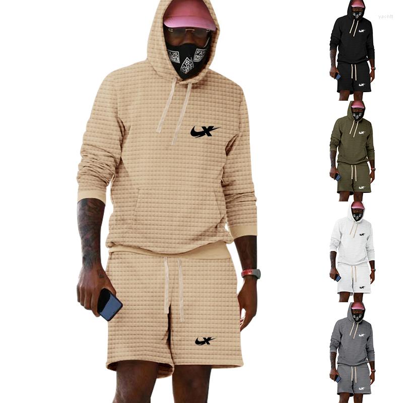 

Men's Tracksuits 2023 Cross Border Loose Solid Print Hoodie Set Sport Casual Plaid Long Sleeve Dress, Black