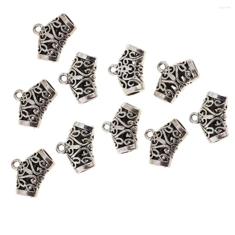 

Pendant Necklaces 10x Tibetan Silver Bail Tube Beads Carved Spacer Bead Hanger