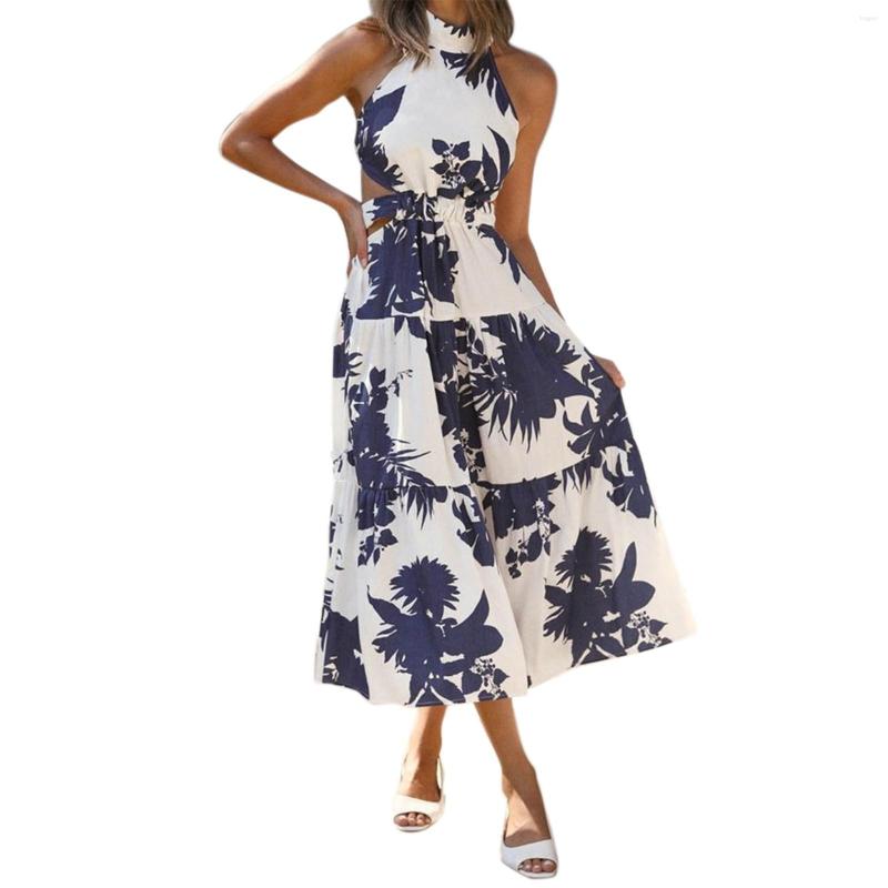 

Casual Dresses Women' Fashion Printed Large Swing Dress Sexy Open Back Long, Blue