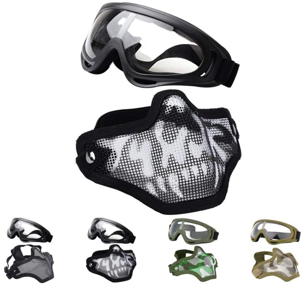 

Tactical Sunglasses Airsoft shooting halfmask steel mesh and goggles set sport paintball CS eyes Protection9853583