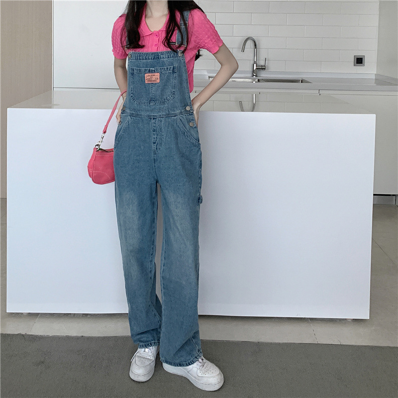 

Real Shot Autumn Clothing Large Size Chubby MM Fashionable Design Sense Work Suit Jumpsuit High Waist Loose Denim Straps, Blue