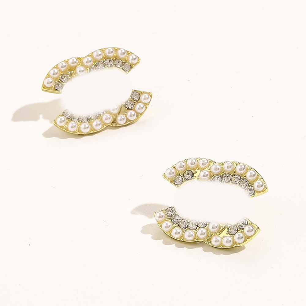 

Luxury Brand Designers Letters Earring Stud Real Gold Plated Copper Brass Flower Geometric Famous Women Inlay Crystal Rhinestone Round Earrings Jewerlry
