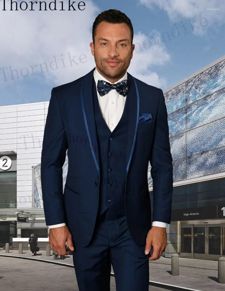 

Men's Suits Thorndike Navy Blue Fashion 3Pcs Slim Fit Wedding Grooms Tuxedos Formal Blazer Prom Suit Jacket Pants Vest Mens Casual, Same as picture 1