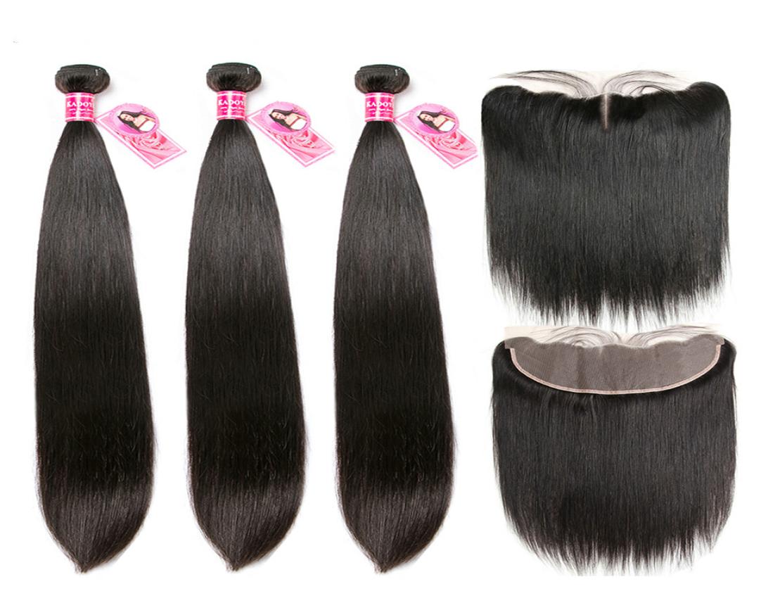 

Straight Human Hair Bundles With Frontal Brazilian Remy Hair 3Bundles With 13x4 Ear to Ear Closure 830quot Middle Ratio For Wom4727171, Natural color