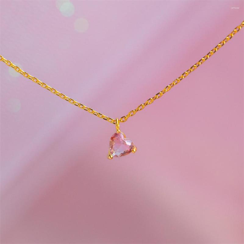 

Chains Ins Exquisite Pink Cubic Zirconia Pendant Necklace For Women Aesthetic Lover Heart Chain Choker Statement Jewelry