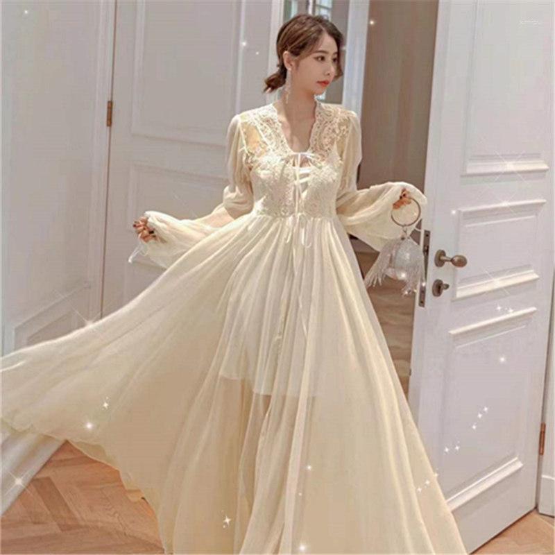 

Women's Sleepwear Bride Lace Mesh Bathrobe Wedding Nighty Gown Women Long Sleeve Sexy Nightgown Kimono Robe Summer Nightwear, Trailing