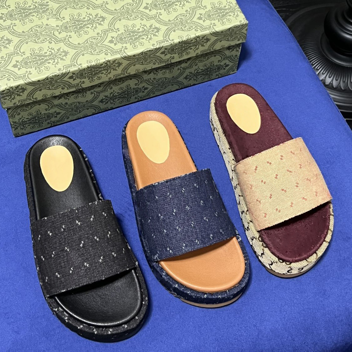 

2023 Sandals slippers womens fashion embroidered canvas designer slides slip on slippers girls Canvas covered platform sandals and dust bags, #2