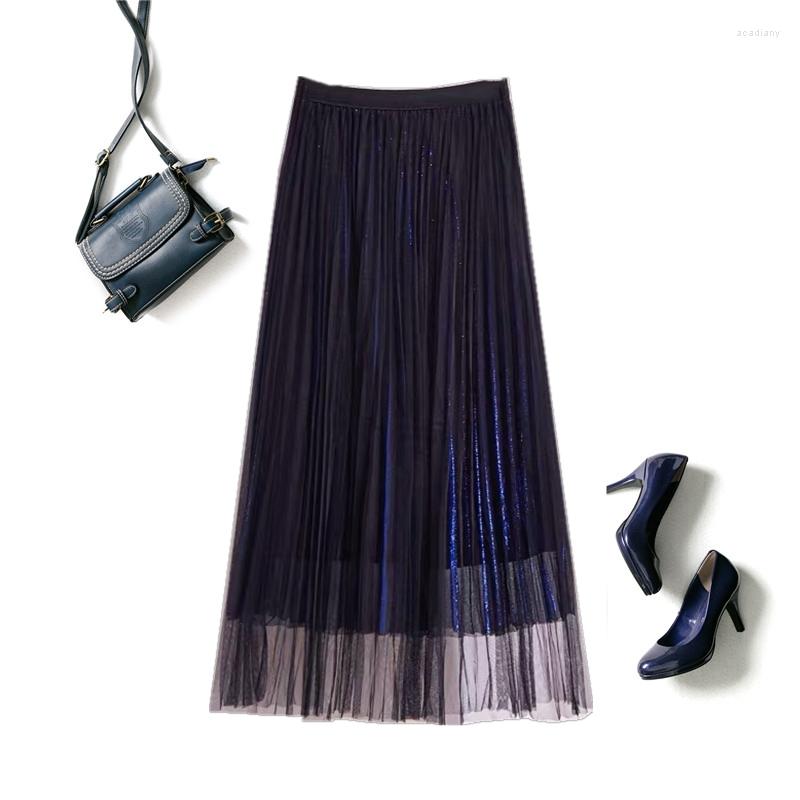 

Skirts Women Pleated Gauze Full Skirt High Waist Elegant Korean Fashion A-line Casual Summer Clothing, Green