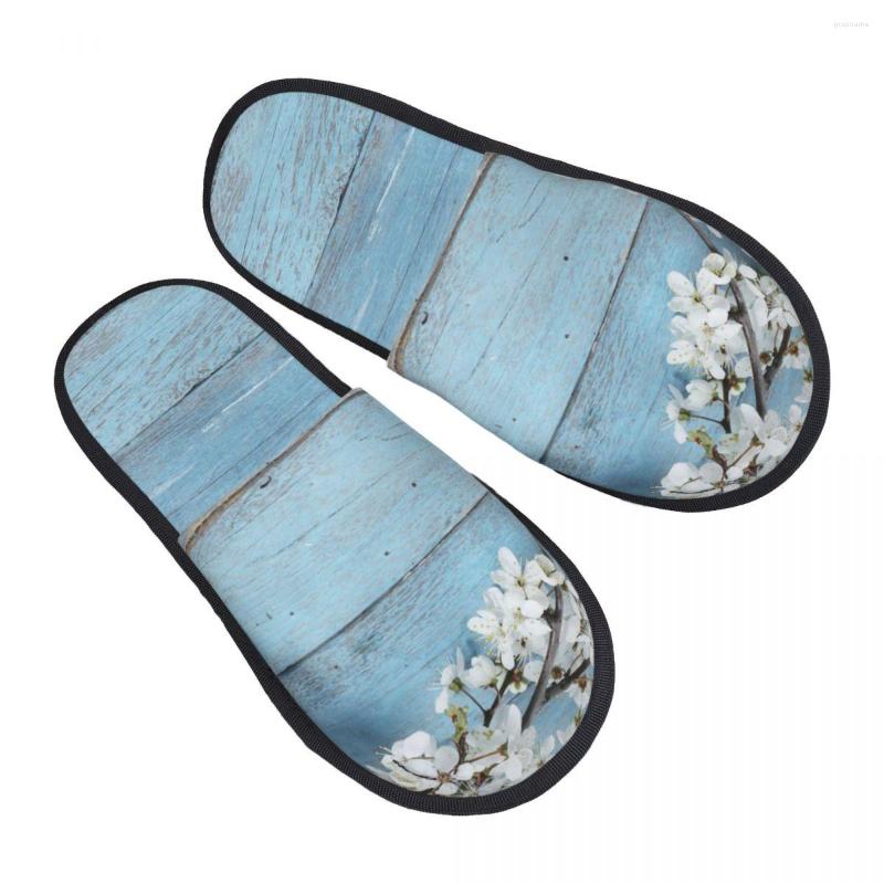 

Slippers Branch With Blooming Spring Flowers Fragility Of Warm Home Plush Fashion Soft Fluffy, Black