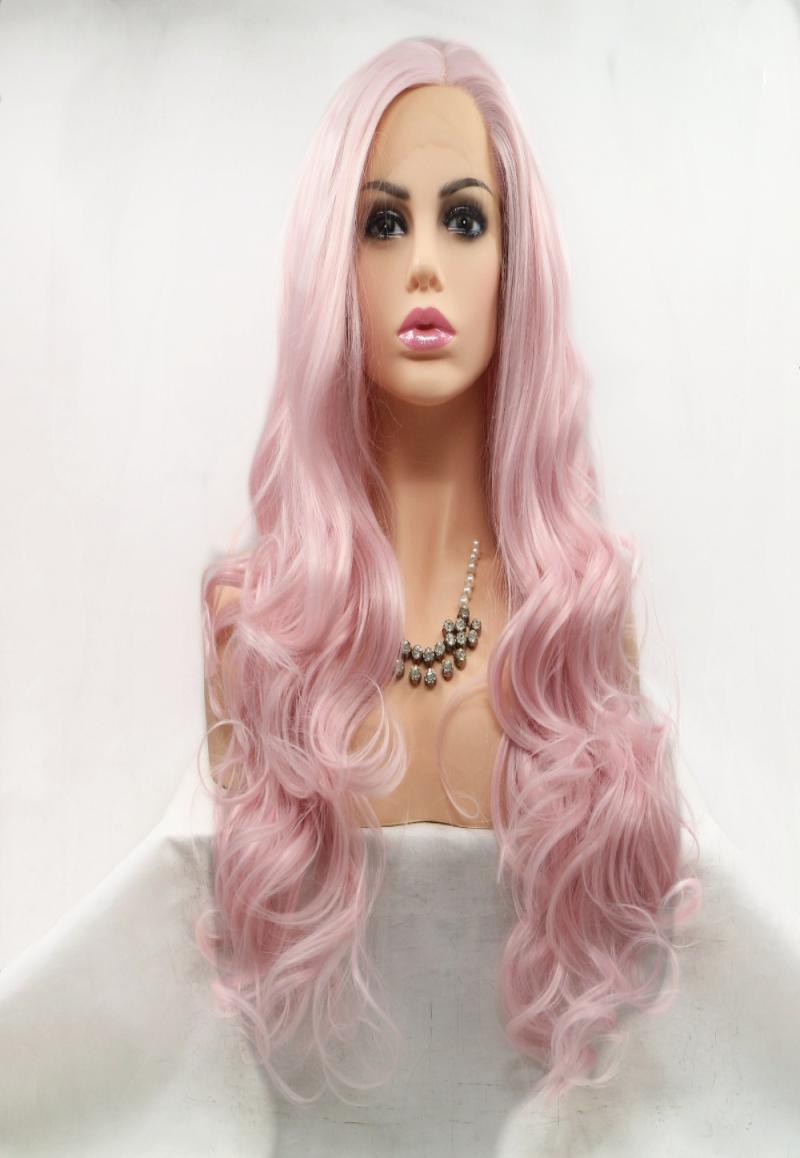 

Cute Cosplay White Pink Body Wave Synthetic Hair Lace Front Wig Glueless Natural Hairlline Heat Resistant Fiber Hair For Women7069270