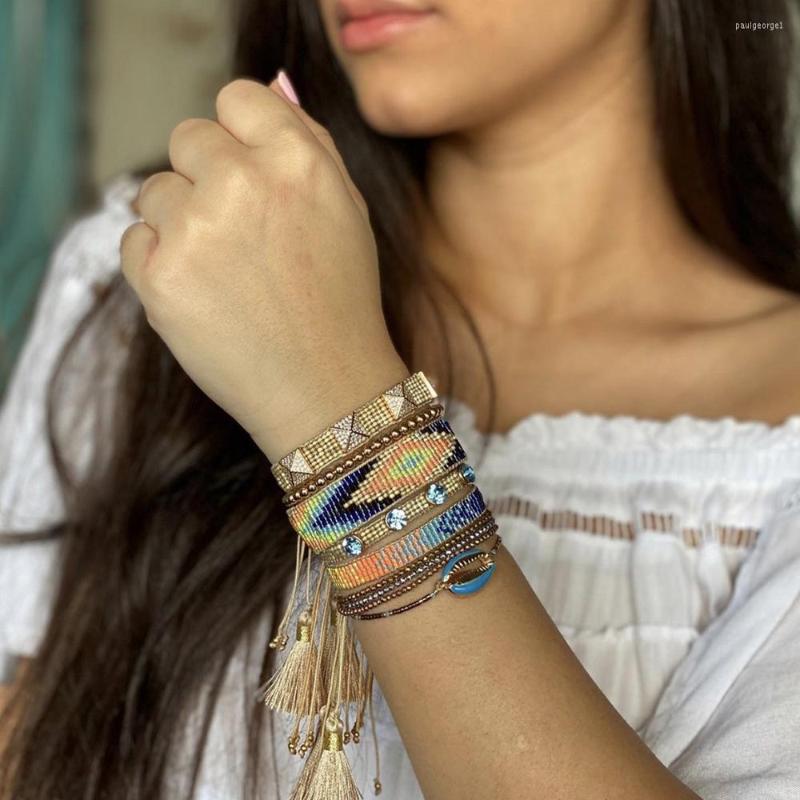 

Strand BLUESTAR Fashion Women Bracelet MIYUKI Bracelets Turkish Eye Pulseras Mujer Moda Handmade Shell Jewelry