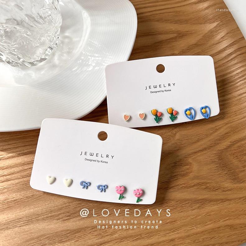 

Stud Earrings MISSNICE 6pcs/1set Mini Cute Cartoon Tulip Love Sweet And Lovely Style Suitable For Girls' Earing Accessories